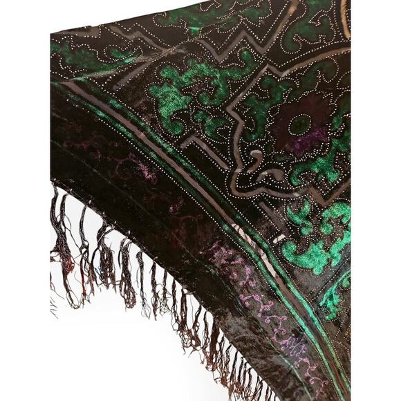 Womens One Size Poncho Shrug Cape Purple Emerald Green Tassels Estate Rich - Picture 3 of 3